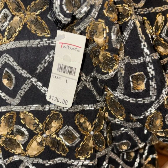 VTG Talbots‎ AJ Bari Beaded Sequin Silk Trophy Jacket Bronze Silver Black Large